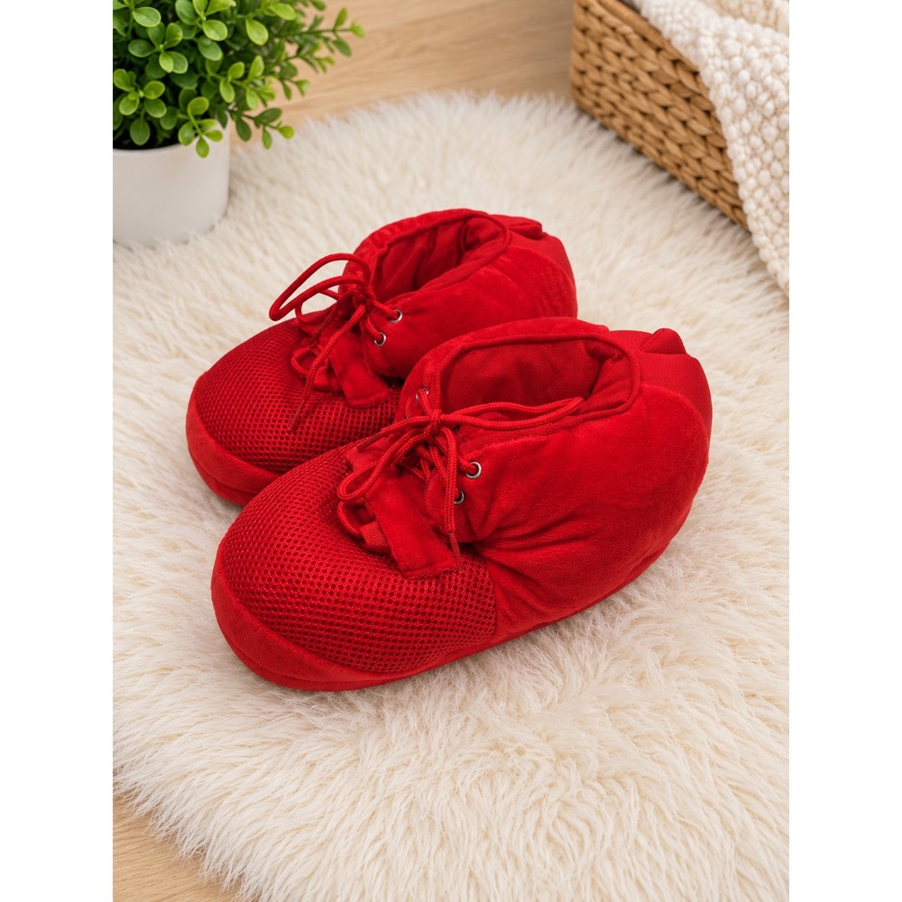 New Plush Sneaker Slippers – Red – Size 39/41 – Comfy Snuggle Soft Laces Pillow